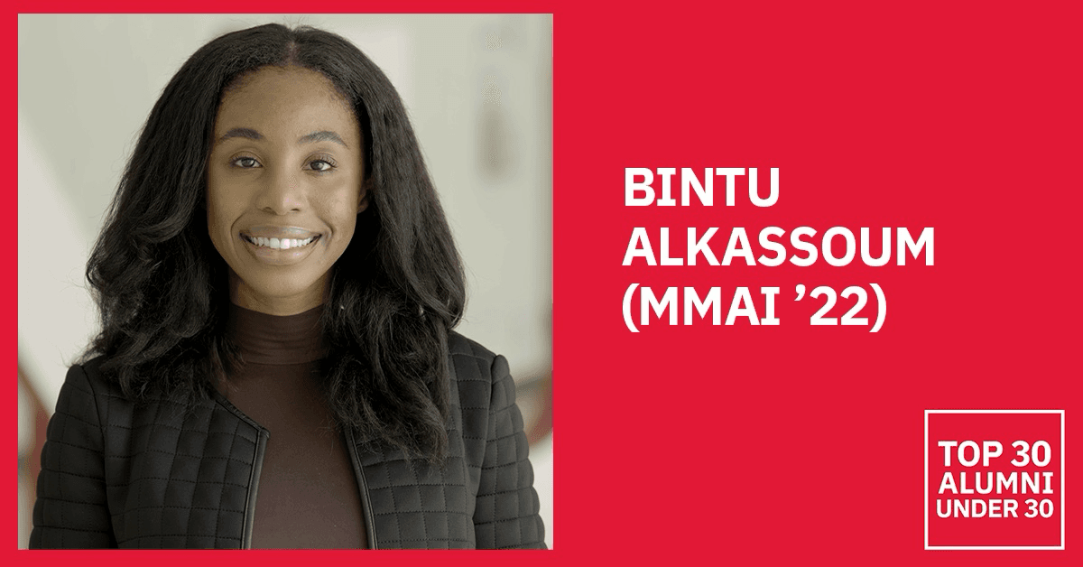 Top 30 Under 30 recognition graphic for Bintu Alkassoum
